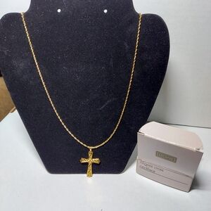 Vintage Avon Gold Filigree Cross Necklace 22-24" Long